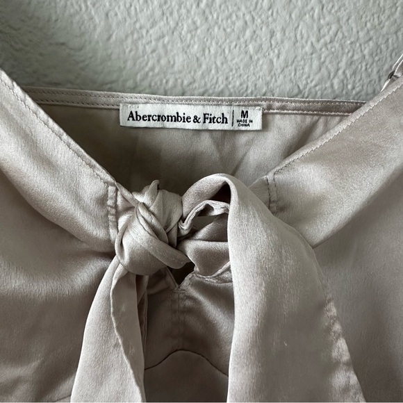 Abercrombie & Fitch Satin Champagne Neutral Tie-Front Baby Doll Top Size M - Picture 4 of 9